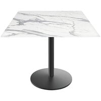 Holland Bar Stool EuroSlim 36" x 36" White Marble Indoor / Outdoor Table with Round Base