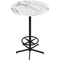 Holland Bar Stool EuroSlim 36" Round White Marble Indoor / Outdoor Bar Height Table with Foot Rest Base