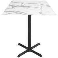 Holland Bar Stool EuroSlim 36" x 36" White Faux Marble Indoor / Outdoor Bar Height Table with Cross Base