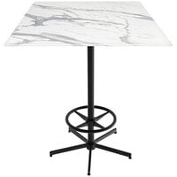 Holland Bar Stool EuroSlim 36" x 36" White Marble Indoor / Outdoor Bar Height Table with Foot Rest Base