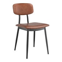 Lancaster Table & Seating Mid-Century Black Chair with Cognac Vinyl Padded Seat and Backrest