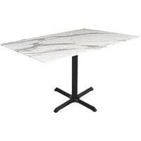 Holland Bar Stool EuroSlim 32" x 48" White Marble Indoor / Outdoor Table with Cross Base