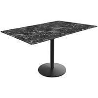 Holland Bar Stool EuroSlim 32" x 48" Black Marble Indoor / Outdoor Table with Round Base