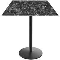 Holland Bar Stool EuroSlim 36" x 36" Black Marble Indoor / Outdoor Bar Height Table with Round Base