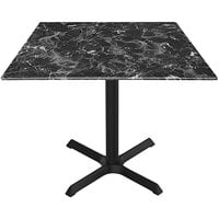 Holland Bar Stool EuroSlim 32" x 32" Black Marble Indoor / Outdoor Table with Cross Base