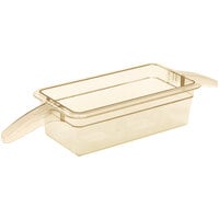Cambro 34HP2H150 H-Pan™ 1/3 Size Amber High Heat Plastic Food Pan with Double Handle - 4" Deep
