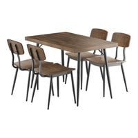 Lancaster Table & Seating Mid-Century 30" x 48" Rectangular Espresso Finish Butcher Block Standard Height Table with 4 Chairs