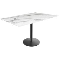 Holland Bar Stool EuroSlim 32" x 48" White Marble Indoor / Outdoor Table with Round Base