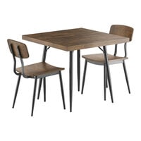 Lancaster Table & Seating Mid-Century 36" Square Espresso Finish Butcher Block Standard Height Table with 2 Chairs