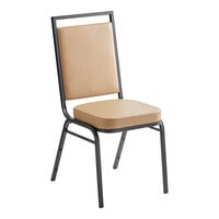 Lancaster Table & Seating Square Back Banquet Chair with Tan Vinyl and Black Frame