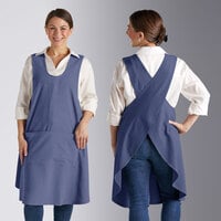 Acopa Ashville Ocean Linen Smock Bib Apron with 2 Pockets - 37" x 43"