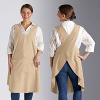 Acopa Ashville Natural Linen Smock Bib Apron with 2 Pockets - 37" x 43"