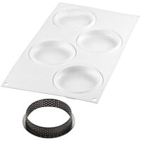 Silikomart KIT TART RING 100 4 Compartment Round Silicone Baking Mold - 3 1/4" x 1/2" Cavities with (4) 3 15/16" x 3/4" Tart Rings