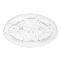 Stalk Market Planet+ PLA-FL 9, 12, 16, 20 & 24 oz. PLA Plastic Compostable Cold Cup Flat Lid with Straw Slot - 1,000/Case