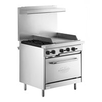 Main Street Equipment E36-G24-L Liquid Propane 2 Burner 36" Range with 24" Griddle and Standard Oven - 130,000 BTU