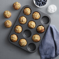 12 Cup 3.5 oz. Non-Stick Carbon Steel Muffin / Cupcake Pan - 10 3/4 inch x 14 inch