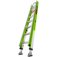 Little Giant HyperLite Type 1AA Green Fiberglass Extension Ladder with Cable Hooks, Claw, V-Bar, and Ratchet Levelers - 375 lb. Capacity