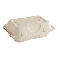 World Centric No PFAS Added Compostable Fiber Hoagie Clamshell 9" x 6" x 3" - 500/Case