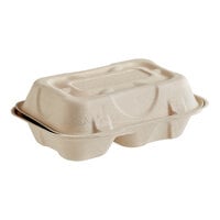 World Centric No PFAS Added 2-Compartment Compostable Fiber Hoagie Clamshell 9" x 6" x 3" - 500/Case