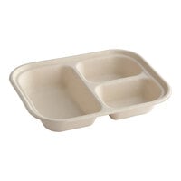 World Centric No PFAS Added 3-Compartment Compostable Fiber Container 29 oz. - 400/Case