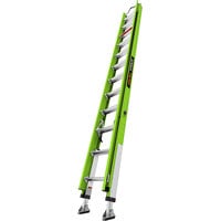 Little Giant HyperLite 24' Type 1AA Green Fiberglass Extension Ladder with V-Bar and Ratchet Levelers 17924-246V - 375 lb. Capacity