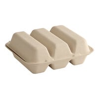 World Centric No PFAS Added 3-Compartment Compostable Fiber Taco Clamshell 9" x 8" x 3" - 300/Case