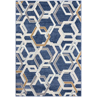 Abani Atlas Collection Blue / Gray Contemporary Multi Hexagon Area Rug