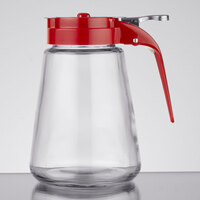 Tablecraft 1371RE 12 oz. Glass Syrup Dispenser with Red ABS Top - 12/Pack