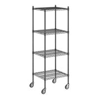 Regency 21" Wide NSF Black Epoxy Mobile Wire 4-Shelf Starter Kit with 64" Posts and Casters