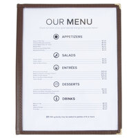 8 1/2 inch x 11 inch Two Pocket Menu Cover - Brown