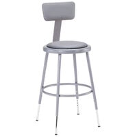 National Public Seating 6418HB 19 inch - 27 inch Gray Adjustable Round Padded Lab Stool with Adjustable Padded Backrest