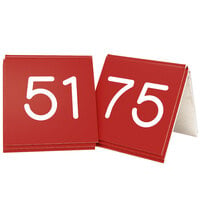 Cal-Mil 269C-1 Red Engraved Number Tent Sign Set 51-75 - 3 inch x 3 inch