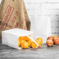 1 Peck White Kraft Paper Produce Customizable Market Stand Bag with Handle - 500/Case