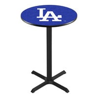 Holland Bar Stool 30" Round Los Angeles Dodgers Counter Height Pub Table with Cross Base