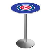 Holland Bar Stool 30" Round Chicago Cubs Counter Height Pub Table with Stainless Steel Round Base