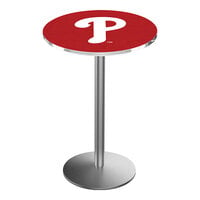 Holland Bar Stool 30" Round Philadelphia Phillies Counter Height Pub Table with Stainless Steel Round Base