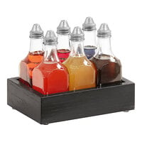 Cal-Mil Cinderwood Set of 6 Clear Glass Bitters Bottles with 7 1/2" x 5 1/2" x 6 1/2" Rustic Pine Wood Caddy 3932-87