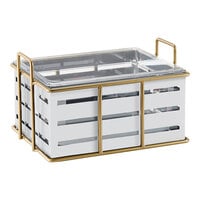 Cal-Mil Empire 13 3/4" x 11" x 6 3/4" White / Gold Metal Ice Housing with Clear Pan 22085-10-15