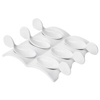 CAC PT-SQ8 Bright White Party Collection Porcelain 6 Spoon Set with Square Test Plate - 12/Case