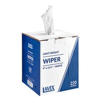 Lavex 9" x 11 1/2" White Light Weight Industrial Wiper with Center Pull Pop-Up Box - 220/Box