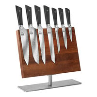 Mercer Culinary 8-Piece Damascus-Style Knife Set with Magnetic Acacia Stand and Stainless Steel Base M21947