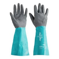 Ansell AlphaTec 58-435 15" Green / Gray 27 Mil Unsupported Ansell Grip Nitrile Gloves with Cotton Flock Lining
