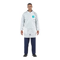 Ansell AlphaTec 68-2000 Model 209 White Microporous Polyethylene Zipper Front Lab Coat with 2 Pockets
