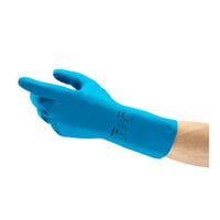 Ansell AlphaTec® 88-356 12 inch Blue 17 Mil Unsupported Fish Scale Grip Treated Natural Latex Rubber Gloves - Small - Pair - 12/Case