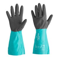 Ansell AlphaTec 58-535B 13" Green / Gray Supported Ansell Grip Nitrile Gloves with Black Acrylic Liner