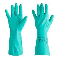 Ansell AlphaTec Solvex 37-676 13" Green 17 Mil Unsupported Reversed Lozenge Nitrile Gloves with Cotton Flock Lining