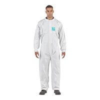 Ansell AlphaTec 68-2000 Model 103 White Microporous Polyethylene Collared Coverall with Elastic Waist, Ankles, and Wrists