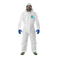 Ansell AlphaTec Comfort 68-2000C Model 129 White Microporous Polyethylene Coverall with SMS Back Panel and Hood