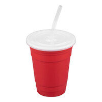 GET To-Go 24 oz. Red Polypropylene Reusable Tumbler, Lid, and Straw Set - 24/Case