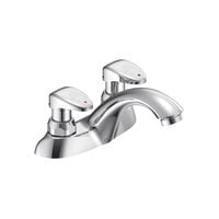 Delta Faucet 86T1153 Deck Mount Slow-Close Metering Lavatory Faucet with Push Handles and Non-Aerating Spray Outlet